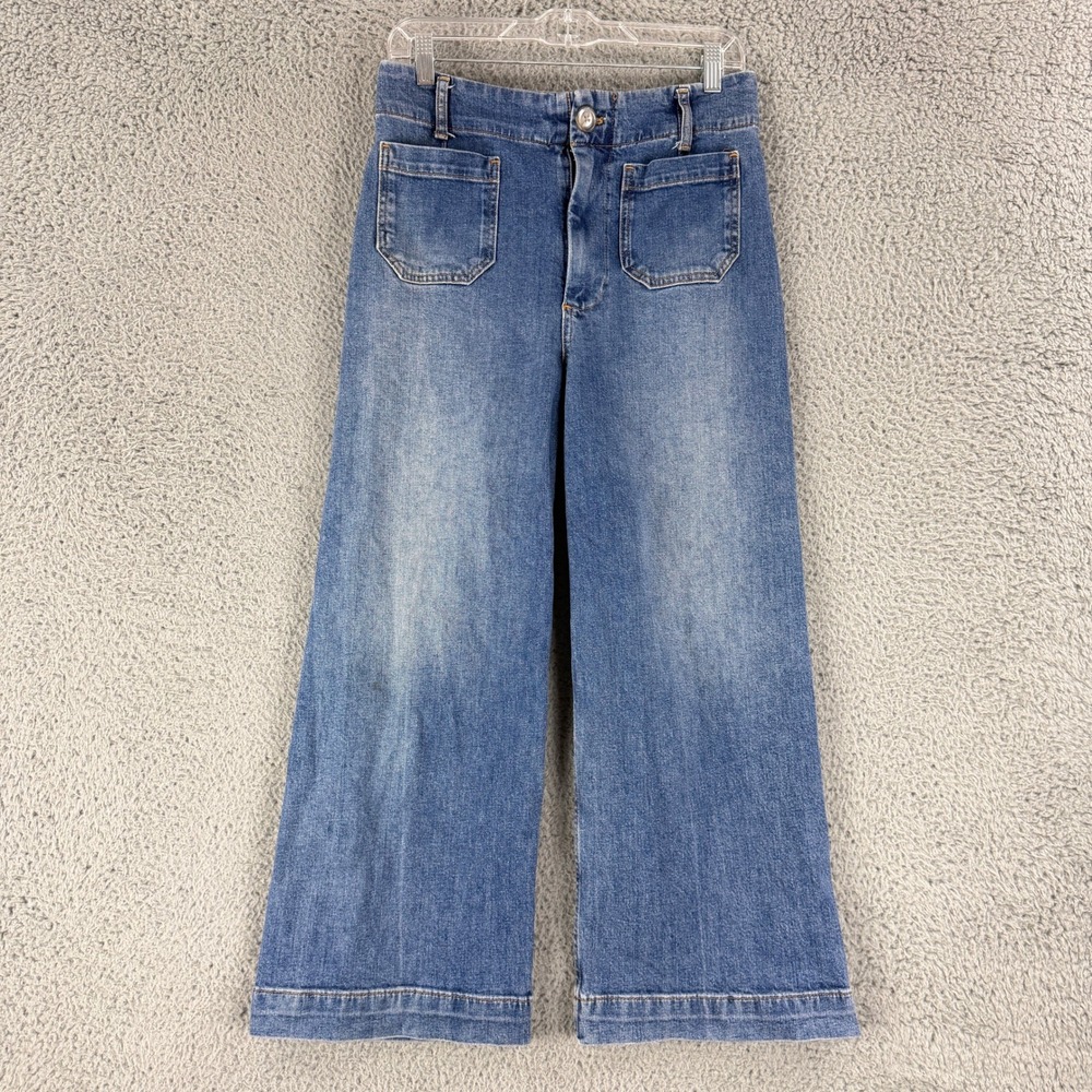 Pilcro The Skipper Jeans Womens 28 Blue High Rise Wide Leg Patch Pocket Denim